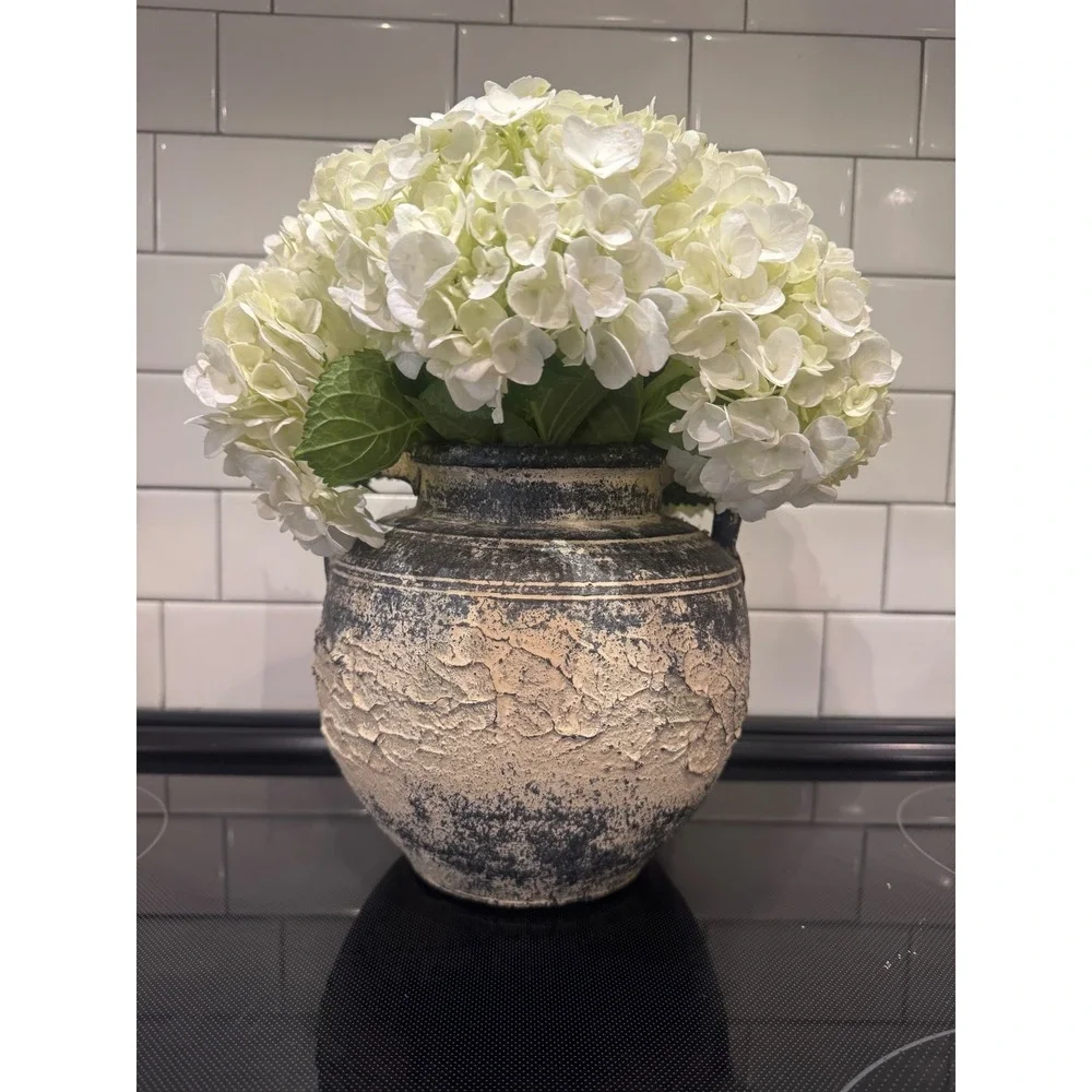 Rustic Distressed Terracotta Amphora Vase Double Handle Textured‎ Aged Pottery